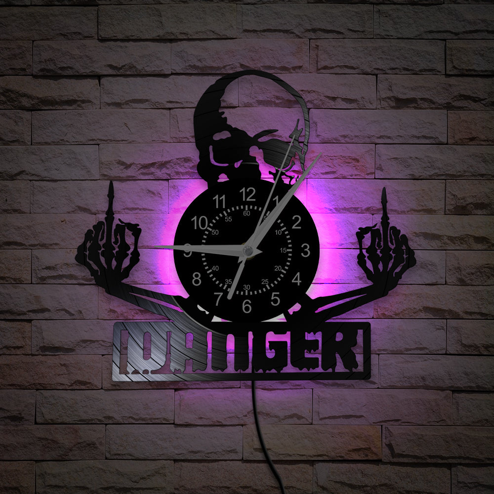 Middle Finger Gothic Skull Vinyl Record Wall Clock