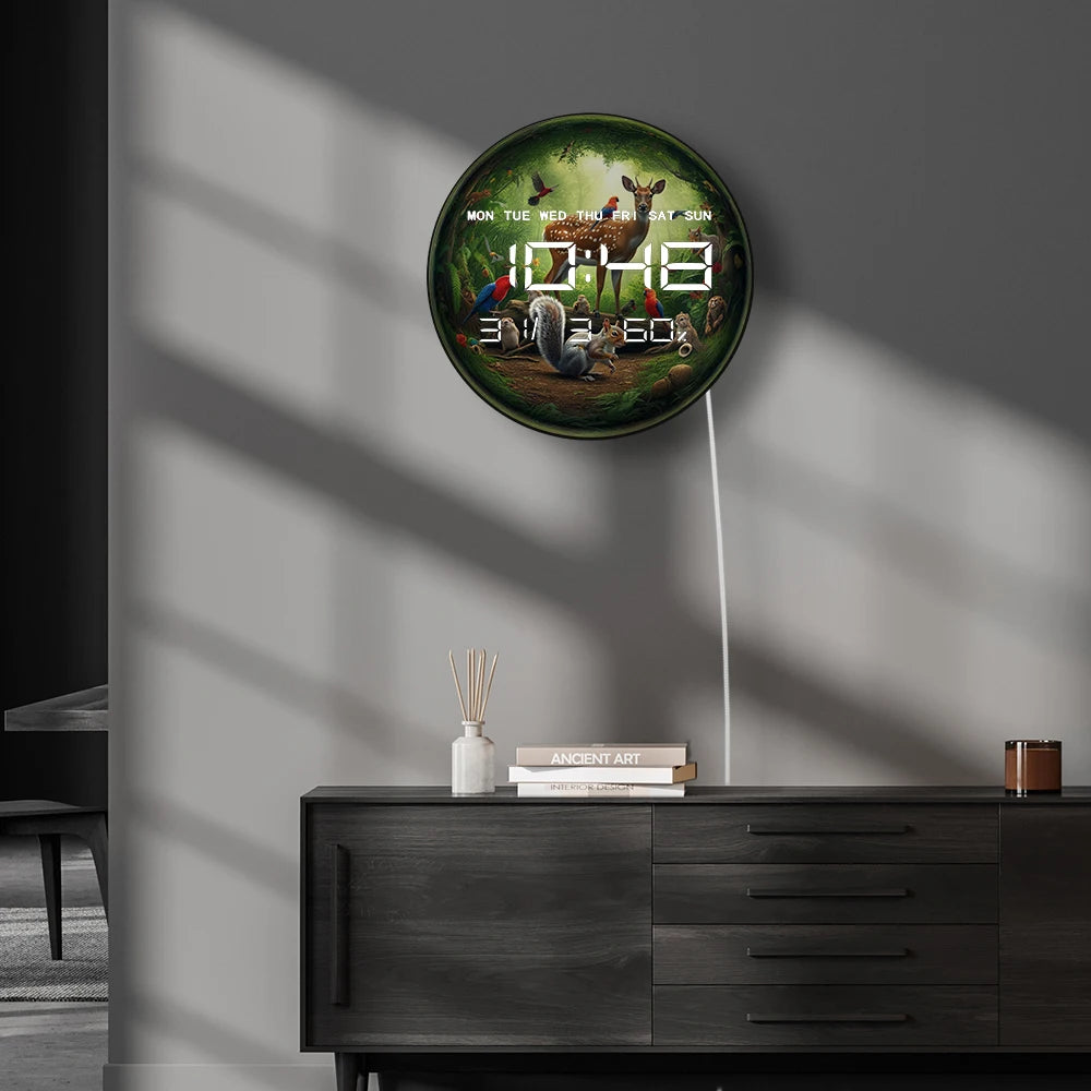Cartoon Wildlife Animal Multifunctional LED Digital Clock Wall Desk Electric Clock with Timer Calendar Date Temperature Humidity