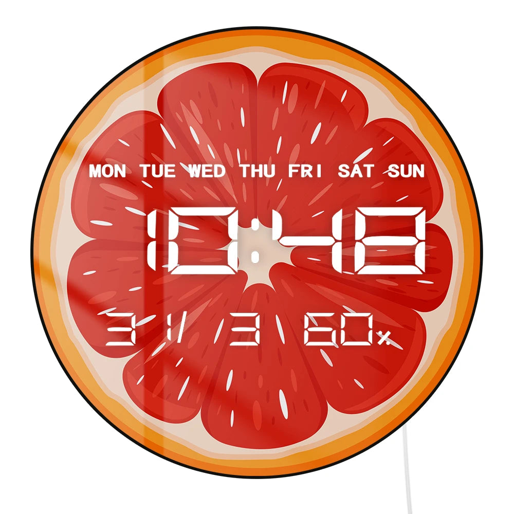 Fresh Juicy Citrus Slice LED Numeric Clock Wall Desk Use For Kitchen Dinning Room Lemon Orange Grape Lime LED Digital Wall Clock
