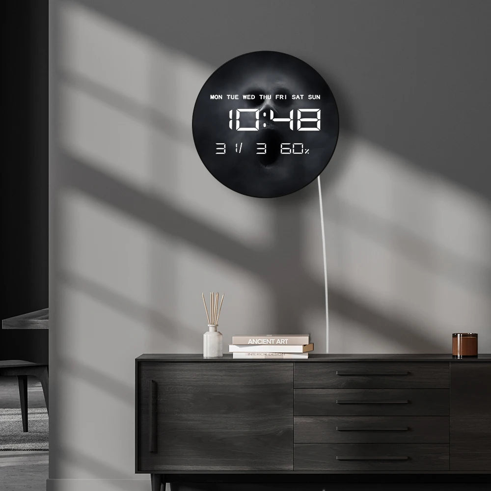 Scary Ghost on Dark LED Digital Wall Clock Halloween Home Decor Horror Artwork Dual Purpose Electronic Clock Wall & Desk Use
