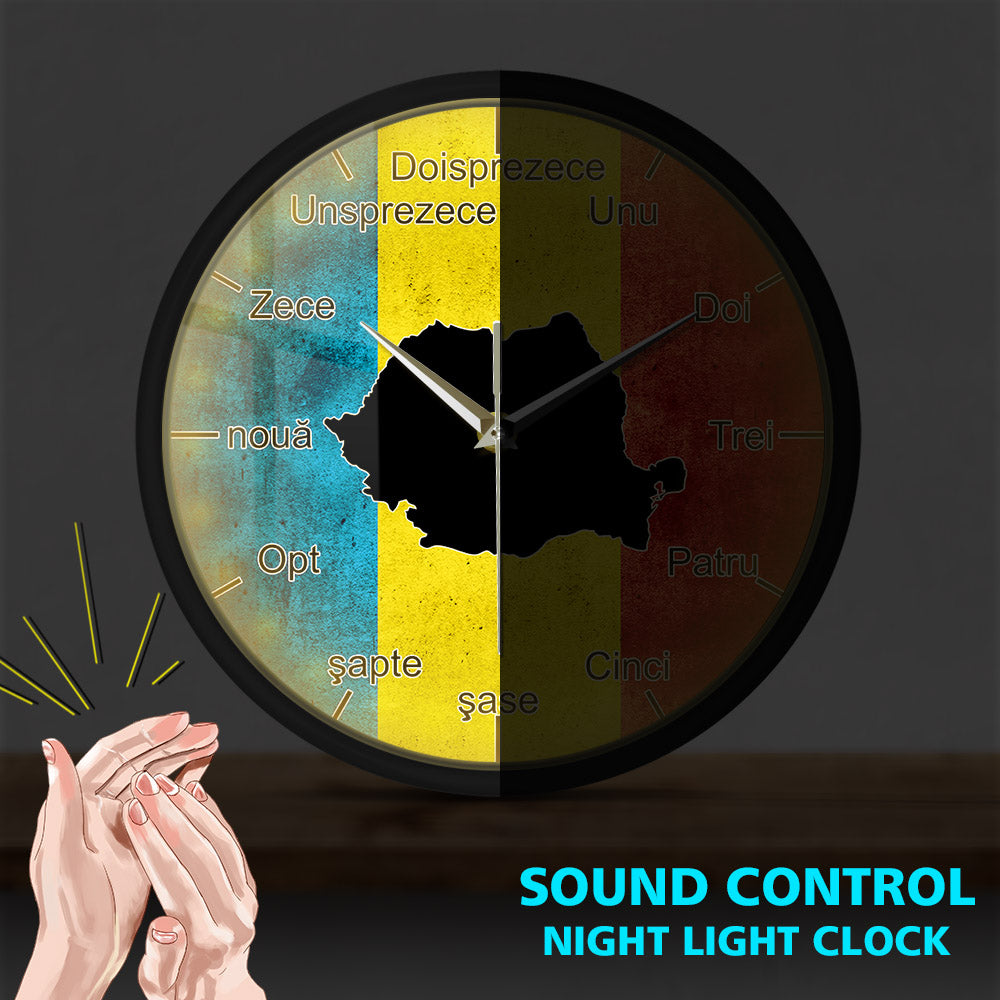 Romania Flag Map Sound Activated Wall Clock