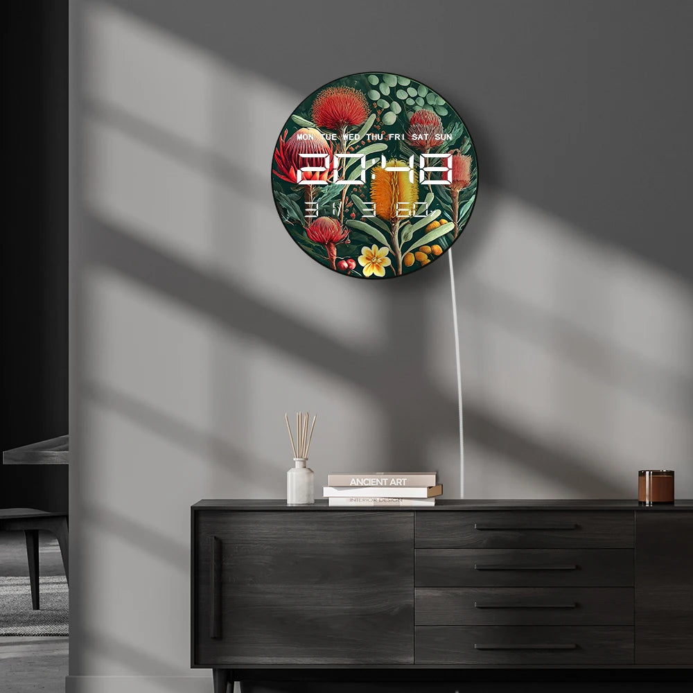 Australian Wildflower Floral Art Dual Purpose Digital Wall Desk Clock Botanical Home Decor 12/24hr Timer Electronic Wall Clock