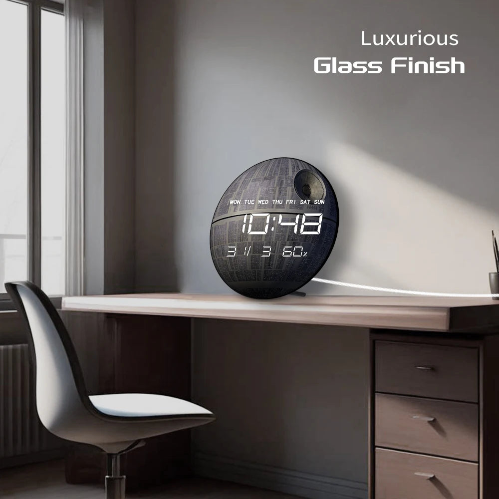 Death Star LED Digital Wall Clock Large Display for Living Room Sci-Fi Landscape Art Home Decor Timepieces Electronic Wall Clock