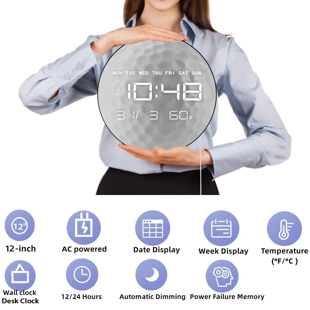 Golf Ball Electronic Wall Clock Large Numeric Display for Golf Club Golf Course Decor LED Large Digital Wall Clock Golfers Gift