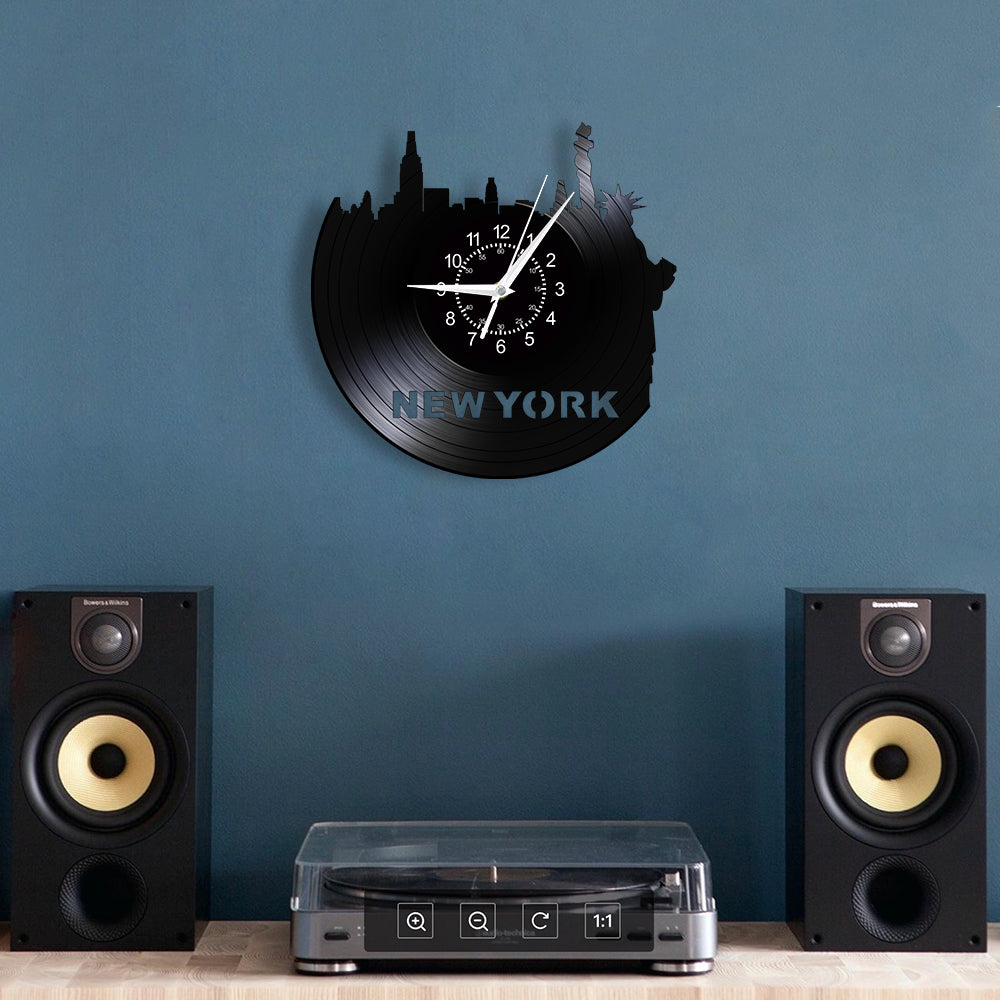 New York Skyline Vinyl Record Wall Clock