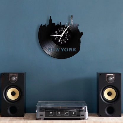 New York Skyline Vinyl Record Wall Clock