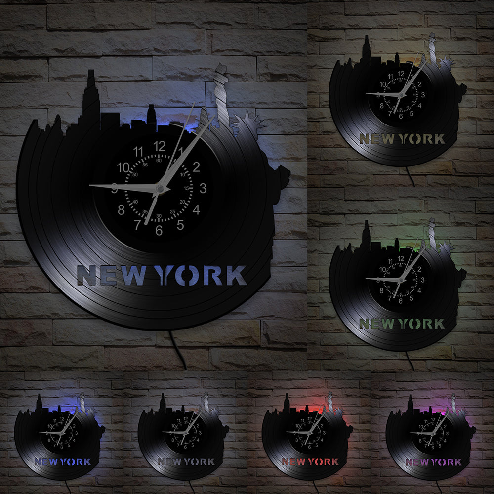 New York Skyline Vinyl Record Wall Clock