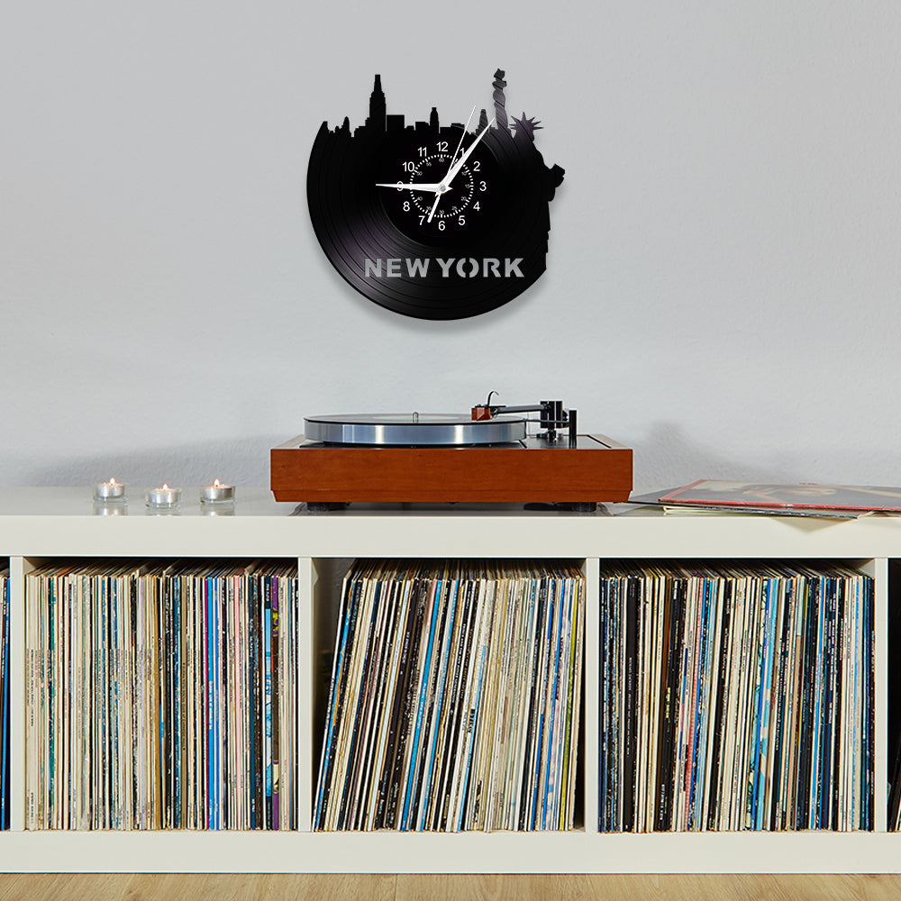 New York Skyline Vinyl Record Wall Clock