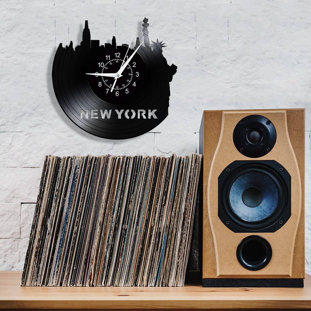 New York Skyline Vinyl Record Wall Clock
