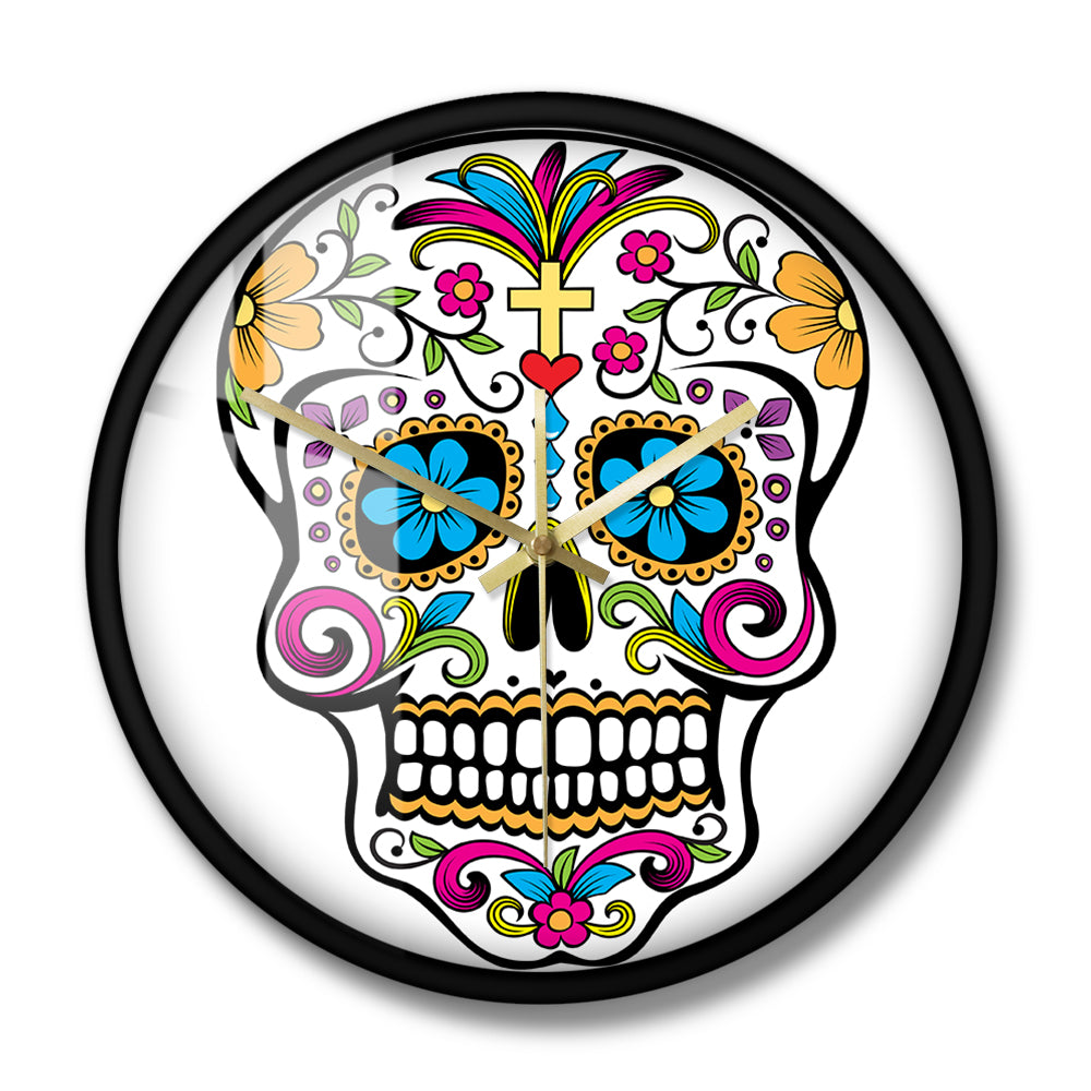 Floral Sugar Skull Wall Clock