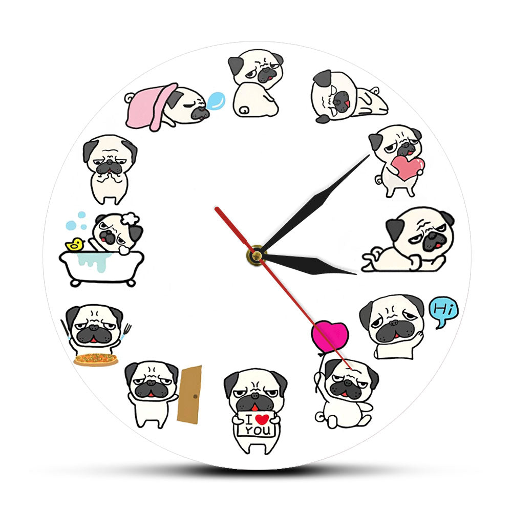 Pug Dog Daily Life Wall Clock
