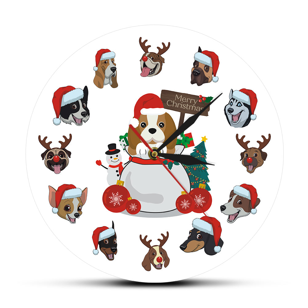 Christmas Puppy Dogs Wall Clock