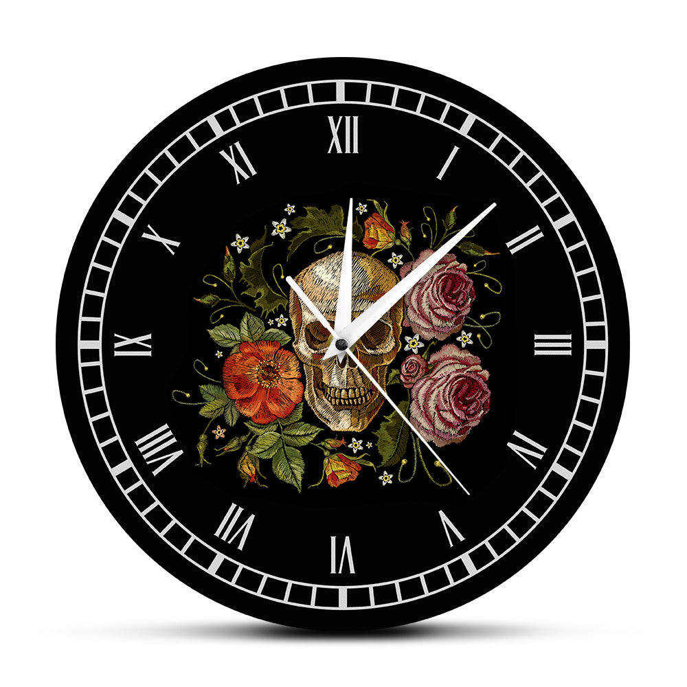 Skull Roses Wall Clock
