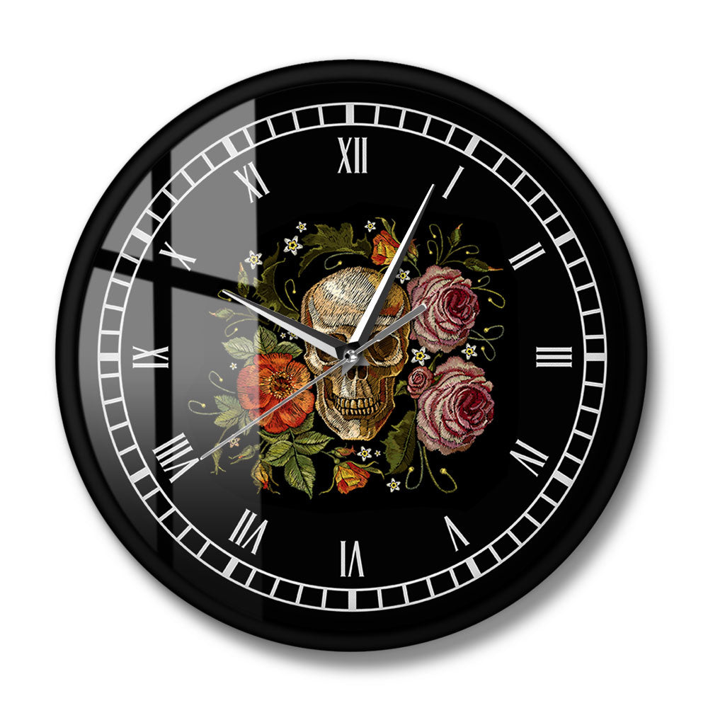 Skull Roses Wall Clock