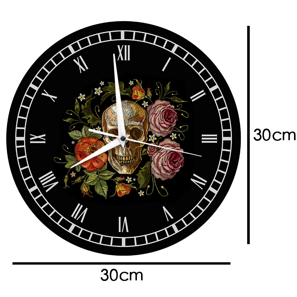 Skull Roses Wall Clock
