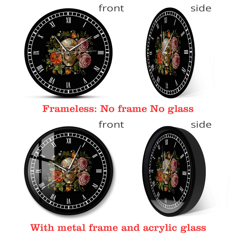 Skull Roses Wall Clock