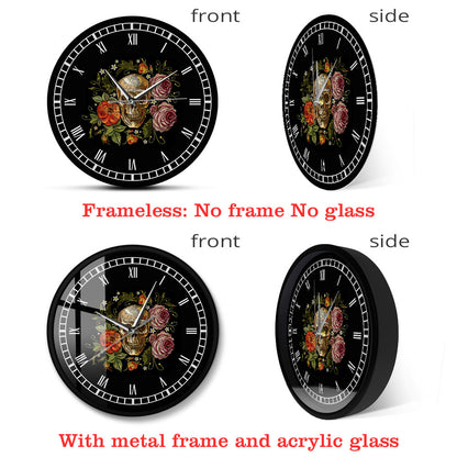 Skull Roses Wall Clock