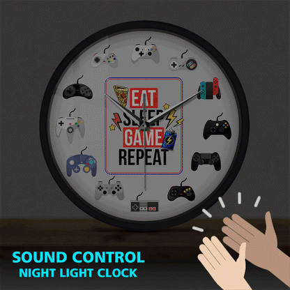 Eat Sleep Game Repeat Sound Activated Wall Clock