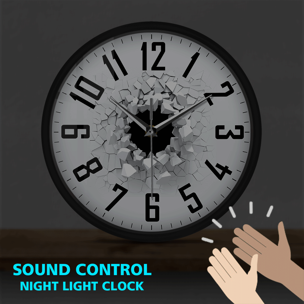 3D Cracked Wall Sound Activated Wall Clock