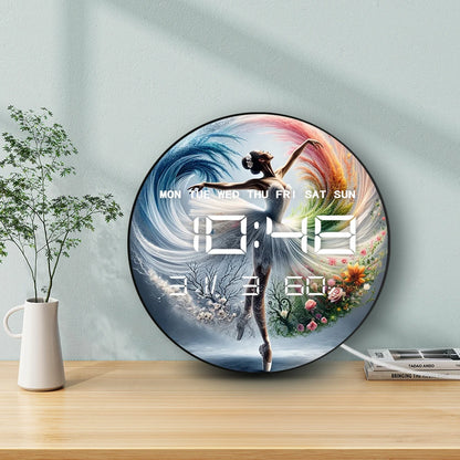 Ballerina Girl Dancer LED Auto Dimming Digital Clock Wall Desk Use Electric Clock with Timer Calendar Date Temperature Humidity