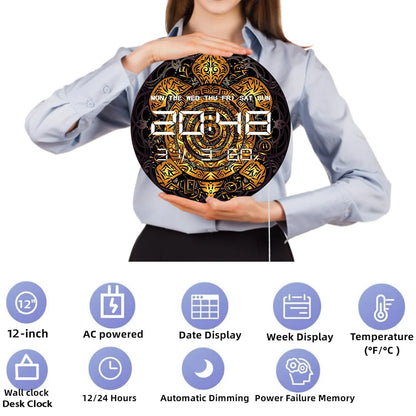 Golden Tribal Sea Turtle Electronic Wall Clock Totemic Animal Toned Maori Home Decor Timer Smart Dimming LED Digital Wall Clock