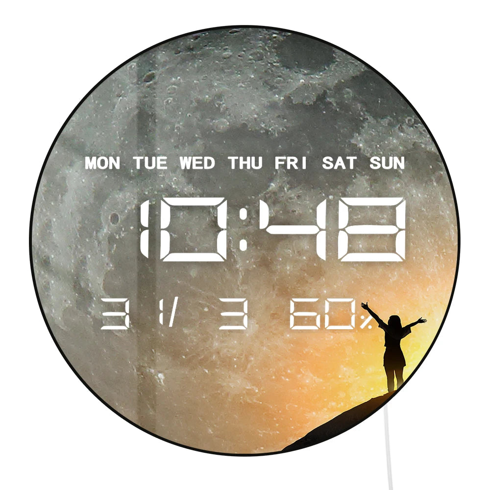 Big Full Moon Phase Electronic Digital Wall Clock Large Display Milky Way Celestial Home Decor LED Numeric Clock Wall & Desk Use