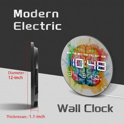 Spray Paint Watercolor Brain Modern Design Digital Wall Clock Large Time Display Electric Clock Neurologist Doctor Medical Gift