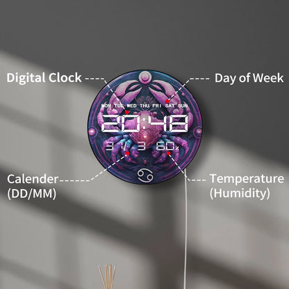 Zodiac Cancer Sign Multifunctional LED Digital Wall Clock Astrology Home Decor Electronic Clock Wall Desk Use July Birthday Gift