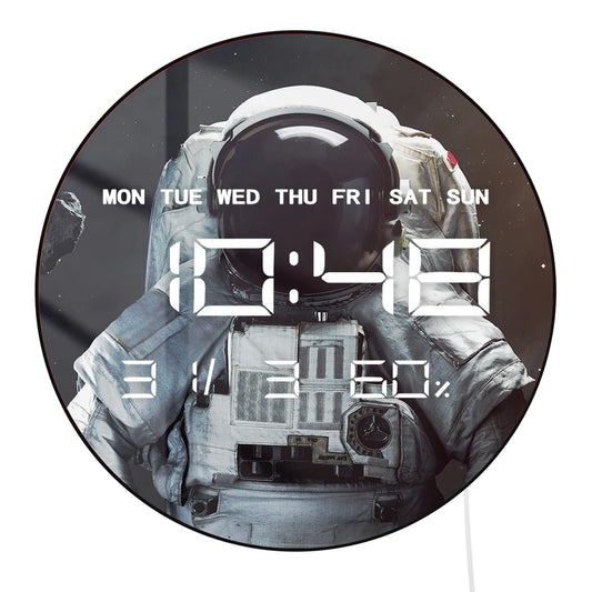 Astronaut in Space Digital Wall Clock with LED Display Calendar Temperature Automatic Dimming 12/24hr Format Electric Wall Clock
