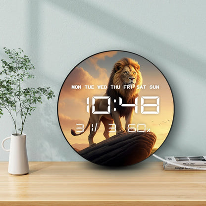 Lion on Pride Rock Large Digital Wall Clock Safari Animal Home Decor Electronic Wall Clock with Timer Date Temperature Display