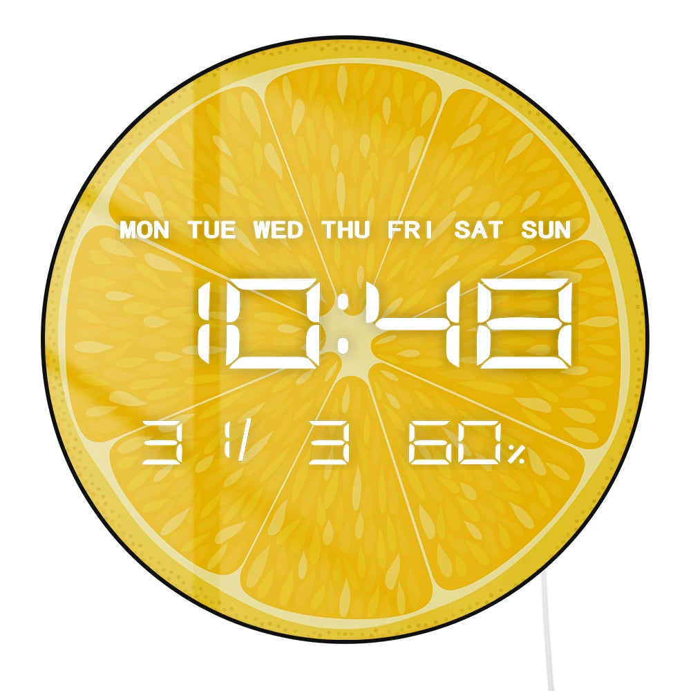 Fresh Juicy Citrus Slice LED Numeric Clock Wall Desk Use For Kitchen Dinning Room Lemon Orange Grape Lime LED Digital Wall Clock