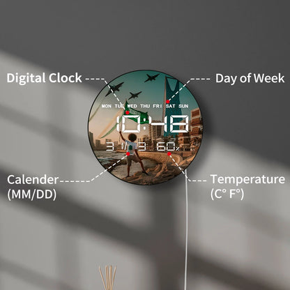 Flag of Saudi Arabia Modern Design Wall Clock with Timer Date Temperature Display Islamic Skyline Home Decor Electronic Clock