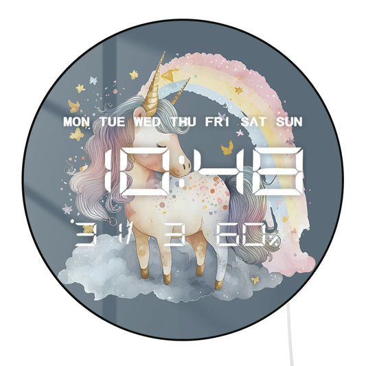 Rainbow Unicorn Modern Electronic Wall Clock Large Numeric Display For Girls Nursery Room Fantasy Home Decor Digital Wall Clock