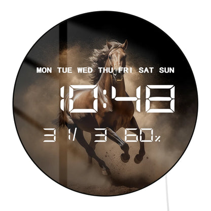 Running Horse Digital Wall Clock with Glowing LED Display Calendar Temperature Freedom Animal Home Decor Electronic Wall Clock