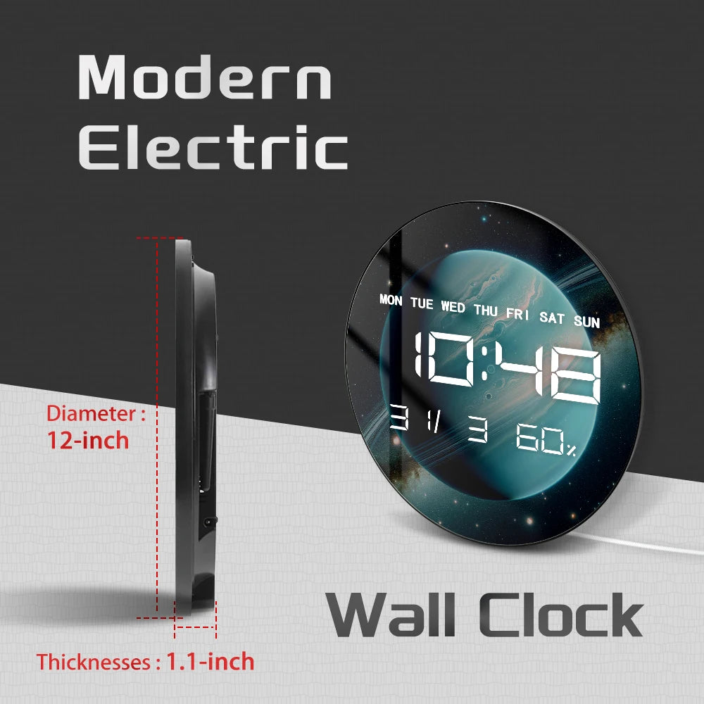 Planet Uranus LED Large Digital Wall Clock For Living Room Outer Space Solar System Artwork Home Decor Electric Wall Desk Clock