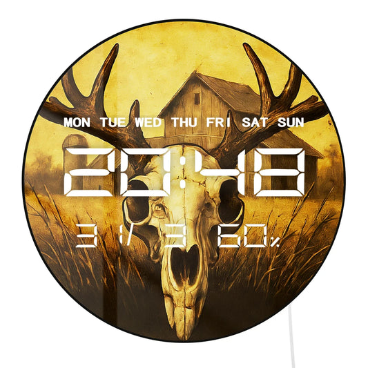 Long Rat Skull with Mule Deer Horns LED Digital Wall Clock Vintage Home Decor Electronic Clock with 12/24hr Timer Calendar Date