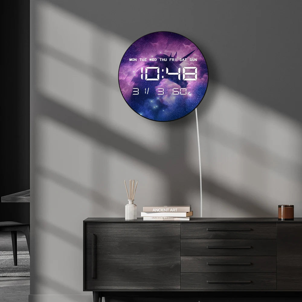 Unicorn with Galaxy Nebula Cloud LED Digital Wall Clock For Girls Bedroom Magical Horse Electronic Wall Clock Fantasy Home Decor
