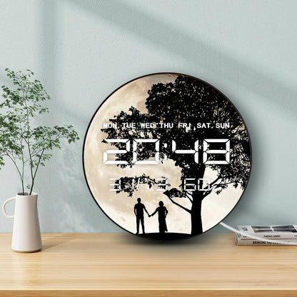 Valentines Silhouette Full Moon LED Digital Clock Timer with Calendar Date Temperature Romantic Home Decor Electronic Wall Clock