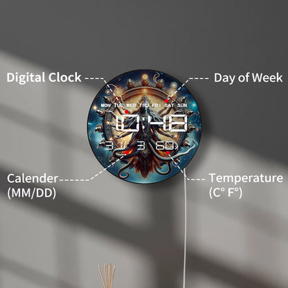Hindu Deity Shiva Digital Wall Clock with LED Display Calendar Temperature Auto  Dimming 12/24hr Format Electronic Wall Clock