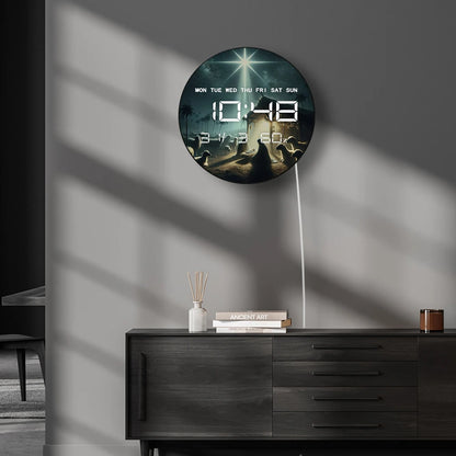 Bethlehem Holy Night Modern Digital Wall Clock Nativity Scene Electronic Wall Clock Large Numeric Display Christian Home Decor