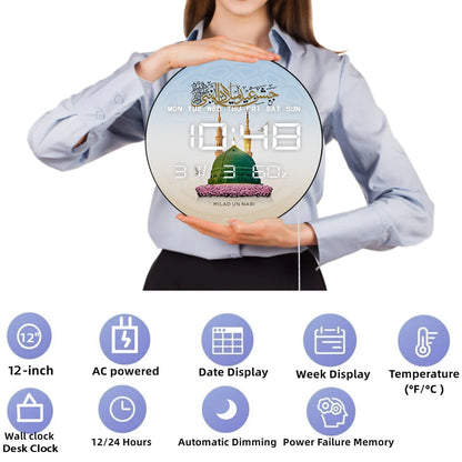 Eid Milad Un Nabi Mubarak LED Digital Wall Clock Prophet Muhammad Birthday Electric Numeric Wall Clock Muslim Home Decor Watch