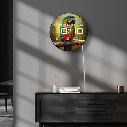 Tropical Parrot Exotic Bird Dual Purpose LED Digital Clock Wall Desk Use Electronic Wall Clock with Calendar Date Temperature