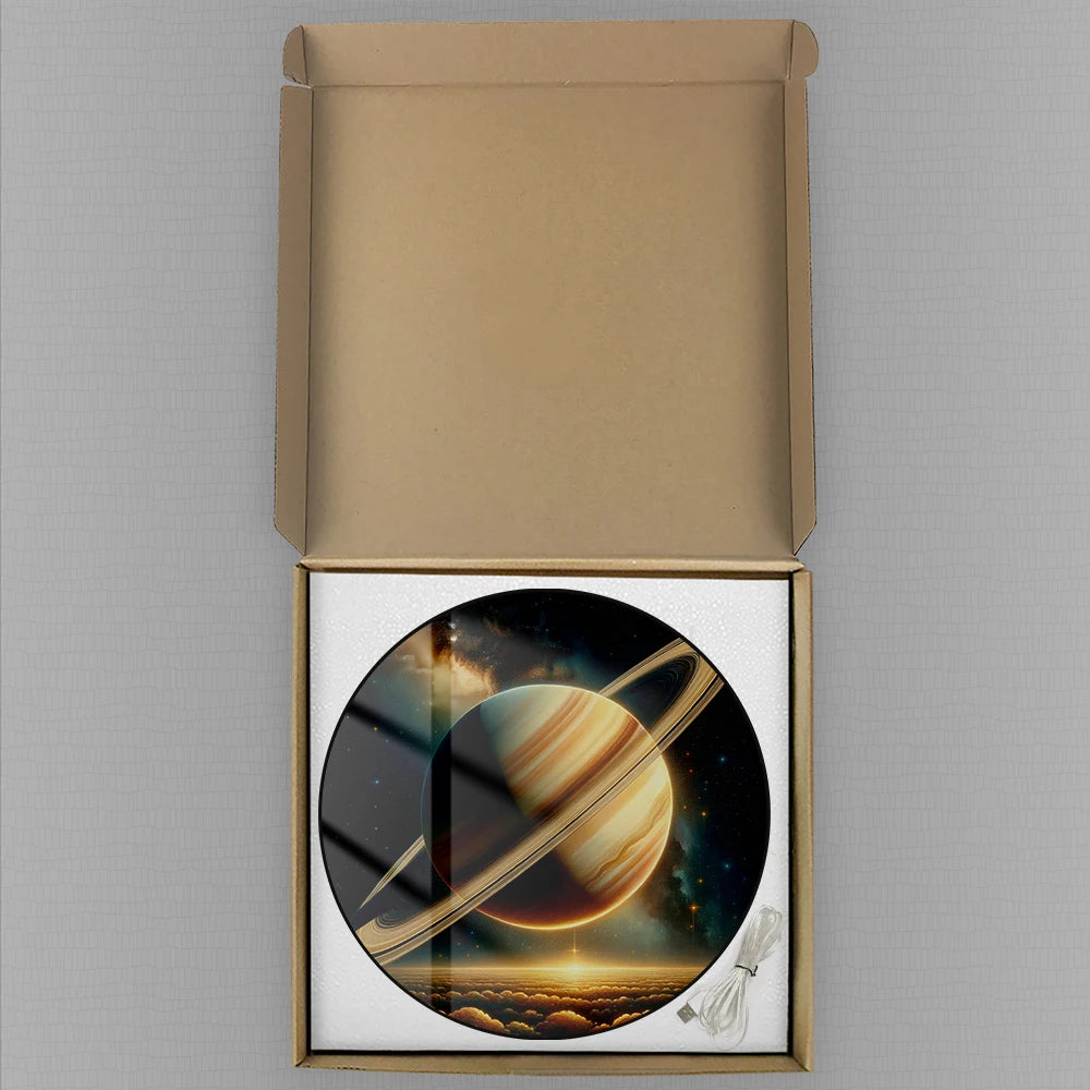 Planet Saturn with Rings Electric Numeric Wall Clock Starry Sky Astronomy Artwork Home Decor LED Auto Dimming Digital Wall Clock