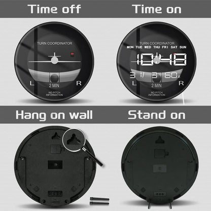 Helicopter Airplane Turn Coordinator LED Digital Wall Clock Flight Instrument Aviation Pilot Electronic Clock Wall & Desk Use