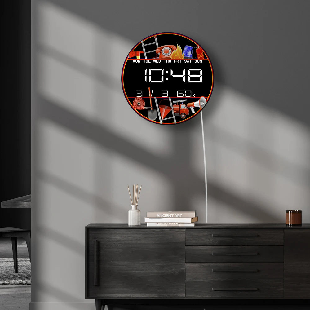 Firefighting Equipment  Digital Wall Clock with LED Display Fire Prevention Tools Electronic Wall Clock Large Numeric Display