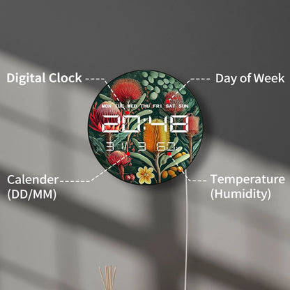 Australian Wildflower Floral Art Dual Purpose Digital Wall Desk Clock Botanical Home Decor 12/24hr Timer Electronic Wall Clock
