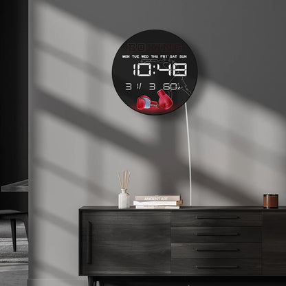 Red Boxing Gloves LED Auto Dimming Digital Clock Wall Desk Use Boxer Punch Training Fight Multifunctional Electronic Wall Clock