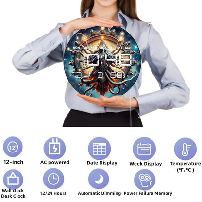 Hindu Deity Shiva Digital Wall Clock with LED Display Calendar Temperature Auto  Dimming 12/24hr Format Electronic Wall Clock