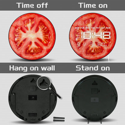 Tomato Slice Printed Kitchen Wall Clock With LED Large Numeric Display Vegetarian Foodie Art Home Decor Electronic Wall Clock