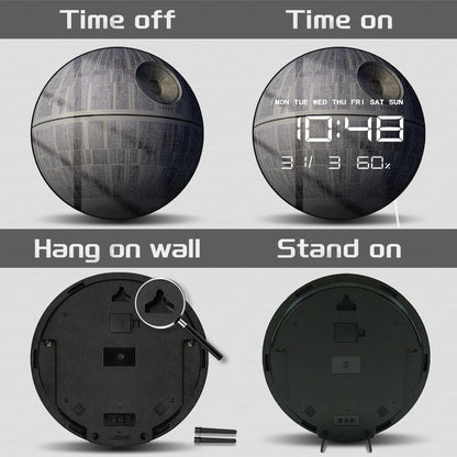 Death Star LED Digital Wall Clock Large Display for Living Room Sci-Fi Landscape Art Home Decor Timepieces Electronic Wall Clock